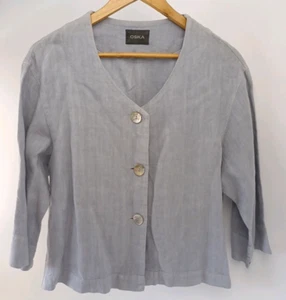 OSKA Pale Icy Blue Cropped Shirt or Jacket 100% Linen Size 1 - Picture 1 of 12