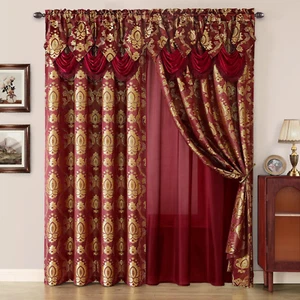 HOMEIDEAS Burgundy Paisley Jacquard Curtains, Victorian Luxury Window Curtains 2 - Picture 1 of 12
