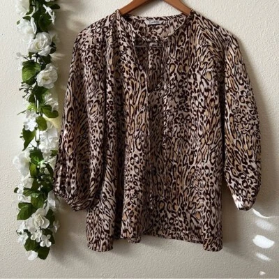 EUC $295 Sz S Tucker 100% silk oversized neck tie blouse in leopard animal print Foto 1 de 4