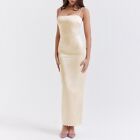 Elegant Soild Color Strapy Dress for Women's Sleeveless Slit Long Dress