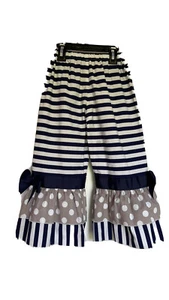 Lolly Wolly Pant Girl Size 5 Stripes White & Blue Cute Long Pant Wide Leg Marine - Picture 1 of 8
