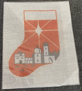 Vtg Rare Mini Stocking of Star of Bethlehem handpainted needlepoint canvas - Picture 1 of 1
