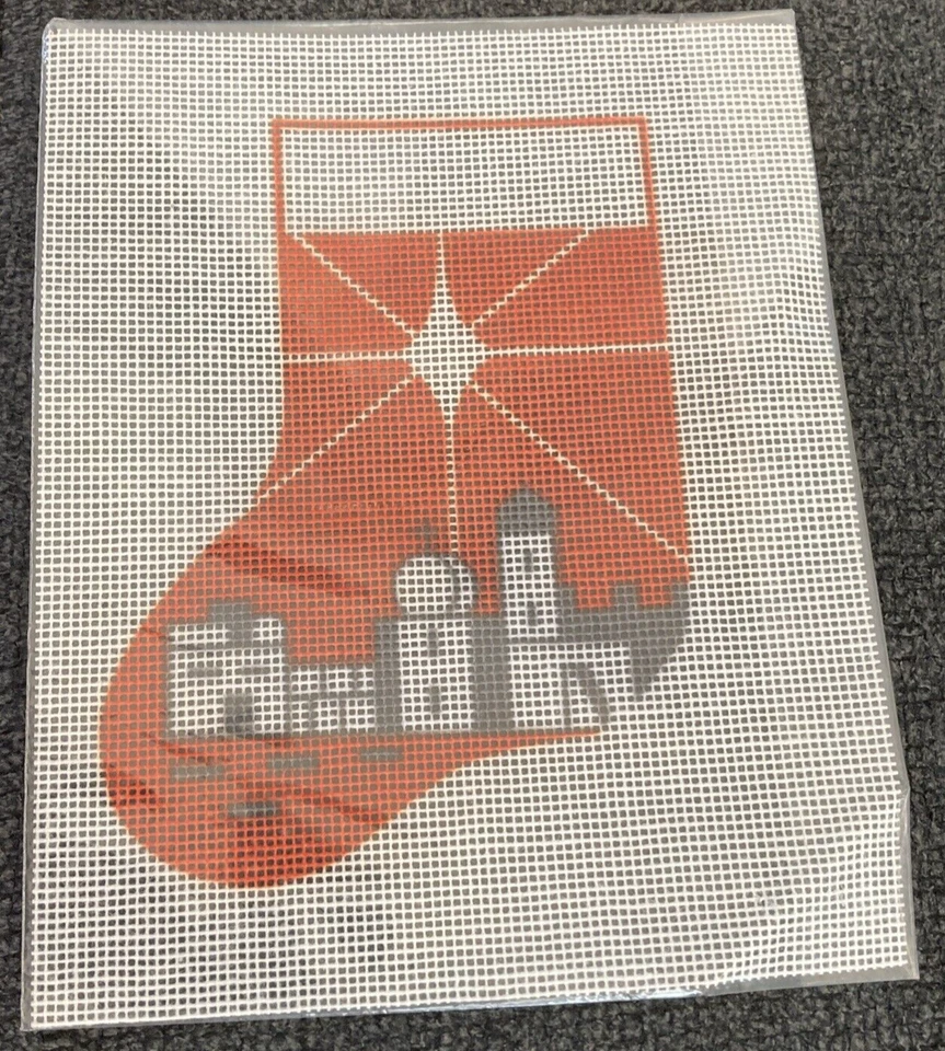 Vtg Rare Mini Stocking of Star of Bethlehem handpainted needlepoint canvas - Image 1 of 1