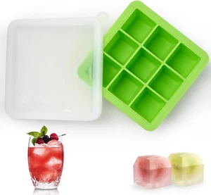 Silicone Ice Cube Tray with Lid,9 PCS X 1.3Inch Square Ice Cubes Maker,Small Ice - Picture 1 of 12