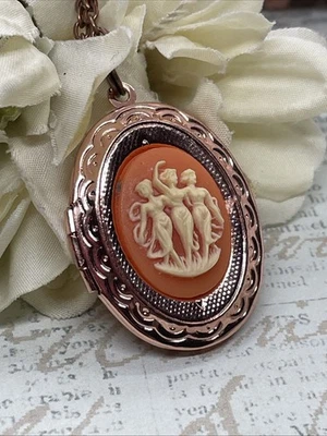 Nuevo Medallón Collar Colgante Boda Oro Rosa Latón 3 Gracias Musas Musa Bailarina Foto 1 de 4