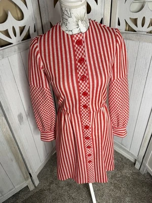 Vestido Vintage Rojo y Blanco Rayas Talla Abotonada Años 60 70 SM/XS Mod GoGo Foto 1 de 4