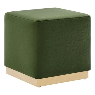 Otomana tapizada de terciopelo Tilden 17" Square Performance en verde musgo natural Foto 1 de 4