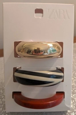Paquete de 3 pulseras brazaletes gruesos de resina Zara rojo dorado negro blanco nuevas con etiquetas Foto 1 de 4
