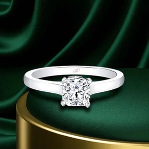 18k White Gold Ring For Women Diamond Lab Grown Cushion 1.1 Carat IGI Certified - Picture 1 of 10