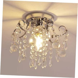  Small Crystal Chandelier Flush Mount Ceiling Light Fixtures Modern Mini Chrome - Picture 1 of 7