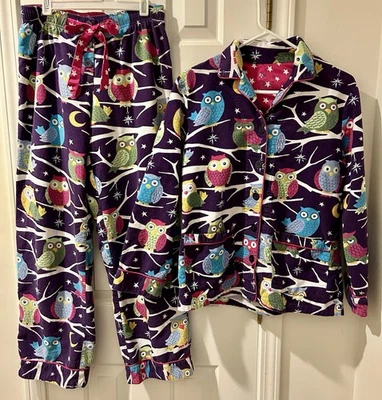 Nick & Nora Mujer’s OWLS Púrpura Rosa Pijama PEQUEÑO 2 Piezas Algodón Franela Conjunto Multi Foto 1 de 4