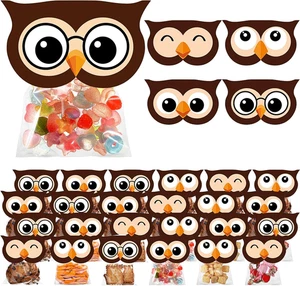 48 Sets of Owl Party Cellophane Treat Bags with Owl Toppers Cellophane Bags for - Picture 1 of 12