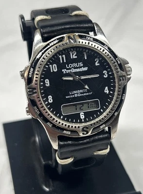Vintage Lorus Trailmaster Analog Digital Ana Digi Watch V041-X005 Black Works - Image 1 of 4