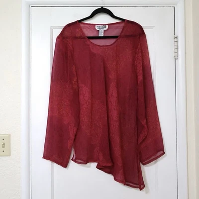 Vintage Wild Thyme Fucshia Pink Floral Asymmetrical Sheer Blouse 22 Boho - Image 1 of 4