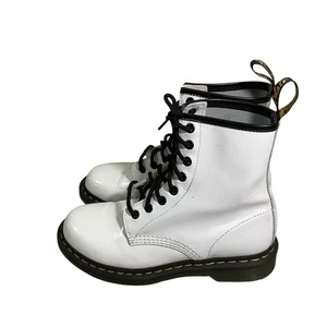 Dr. martens Women White Patent Lace-Up Boots Size 7 - Picture 1 of 10