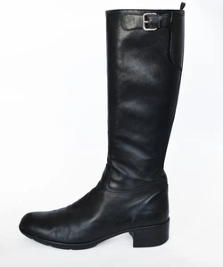 1999 Vintage Womens PRADA Boots Leather Black Zip Logo Tall Buckle Size 41 - Picture 1 of 18