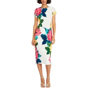 Maggy London Womens White Floral Midi Daytime Sheath Dress 10 BHFO 7515 - Picture 1 of 2