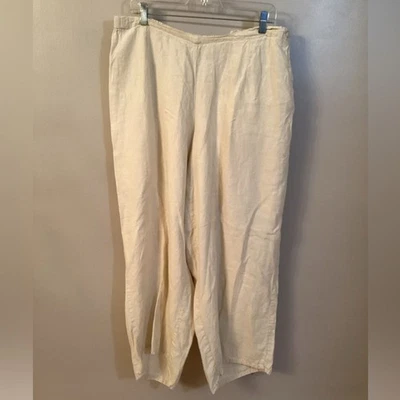 FLAX SIZE 1G 18-20 NATURAL 100% LINEN WIDE LEG SIDE BUTTON PANTS - Image 1 of 4