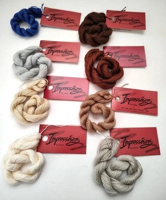 Impressions Caron Silk Wool Thread Blue Brown Needlepoint Cross Stitch Lot of 8 - Image 1 of 2