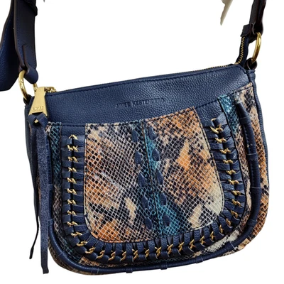 Bolso Bandolera Aimee Kestenberg Mujer Azul Serpiente Cuero Repujado Boho Cartera Cremallera Foto 1 de 4
