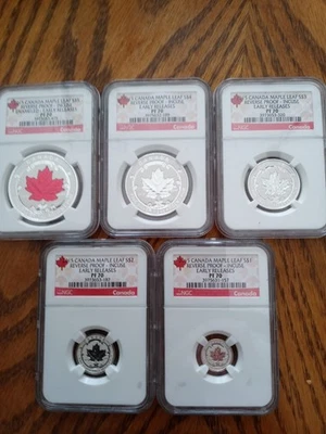 2015 Canada .9999 Silver Incuse Reverse Proof Maple Leaf 5 Coin Set NGC PF70 - Image 1 of 4