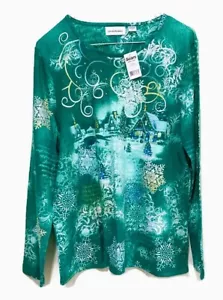 i.b.diffusion Weihnachten T-Shirt Damen Aqua Nieten Snow Village Größe XL - Neu mit Etikett - Bild 1 von 4