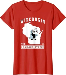 Wisconsin The Badger State Established 1848 Women's T-Shirt RED LARGE Brats UW - Picture 1 of 6