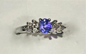 Anillo solitario de tanzanita y diamantes de oro blanco 10 K 0,40 quilates (it183) - Imagen 1 de 1