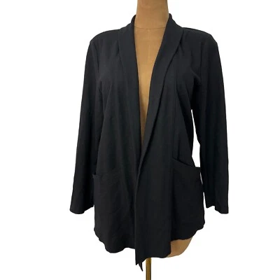 Eileen Fisher 黑色 100% 羊毛开襟开衫毛衣女式 M 码休闲上衣 — 第 1/4 张图片