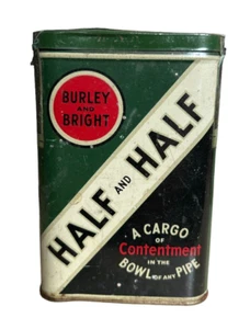 Vintage Burley & Bright HALF & HALF Pipe Tobacco Pocket Tin Empty Full Tax Stamp - Bild 1 von 7