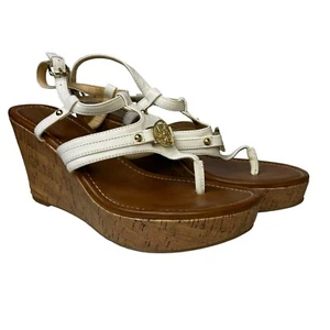 Liz Claiborne Womens Size 8M White Wedge Thong Sandals - Picture 1 of 6