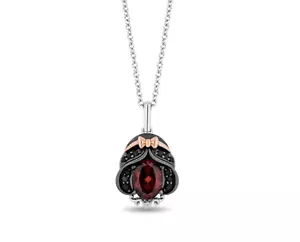 1/7CTTW Black & White Diamond with Red Garnet Snow White Pendant Necklace Silver - Picture 1 of 5