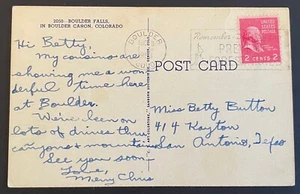 Boulder, Colorado Post Card - mailed Aug 8, 1953 to San Antonio, TX - CO - Picture 1 of 2