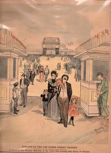Impresión artística en color de la calle Van Buren 1893 Chicago Expo escena de viaducto por Art Young - Imagen 1 de 6