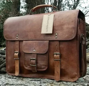 Vintage weiche Leder Messenger braun echte Laptop Umhängetasche Tasche echte ... - Bild 1 von 4