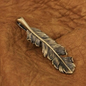 Brass Feather Details Pendant Charms Jewellery BR52B - Picture 1 of 6