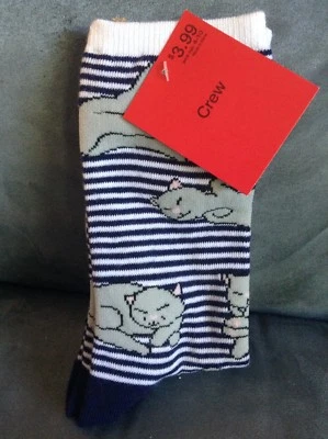 CVS CALCETINES CREW DAMAS SE ADAPTA A 4-10 GRISES CON GATITOS GATOS - NUEVOS CON ETIQUETAS Foto 1 de 4