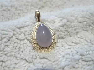 14K Gelbgold Birne Cabochon Chalzedon Anhänger Halskette Verstärker - Bild 1 von 8