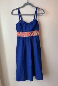 Anthropologie EDME & ESYLLTE Graphical Dress Blue Orange White Bow Back Sz 0 - Picture 1 of 4