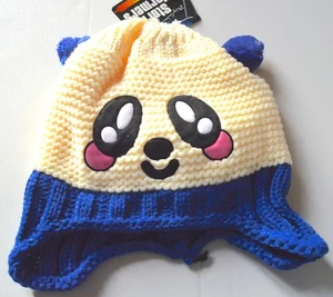 NEU Kinder Marineblau Welpenaugen Strickmütze Tier mit Bommel Winter - Bild 1 von 2