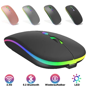 PC Maus Kabellos Bluetooth und Funk für  Computer, MAC Aufladbare leise Maus LED - Bild 1 von 12