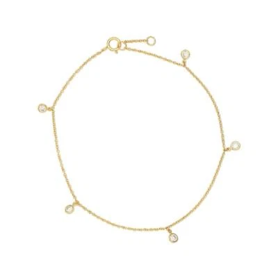  Dije de diamantes redondos de oro blanco de 14 quilates con tobillera colgante Foto 1 de 2