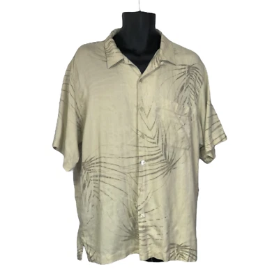 Camisa de Campamento Luau Hombres Grande Verde Seda Frondas Floral Hawaiana Tiki Edición Limitada Foto 1 de 4