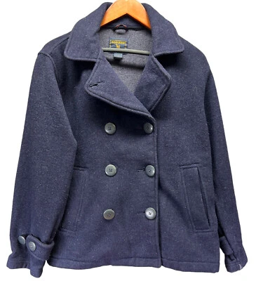 Abrigo Chaqueta Mujer WOOLRICH 100% Lana Vintage Azul Marino Doble Pecho Pequeño Foto 1 de 4