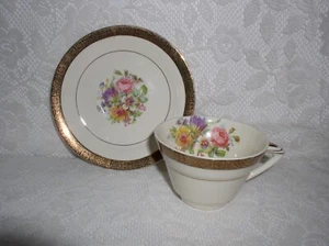 Juego de tazas de té Stetson oro 22K floral vintage dorado rosa peonía azul - Imagen 1 de 9