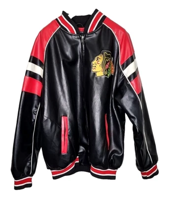 G-III Sports By Carl Banks Licensed Chicago Blackhawk Faux Leather Jacket  XL - Image 1 of 4