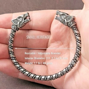 Stainless Steel Viking Dragon Head Bracelet Medieval Bangle Norse Men Cuff - Picture 1 of 5