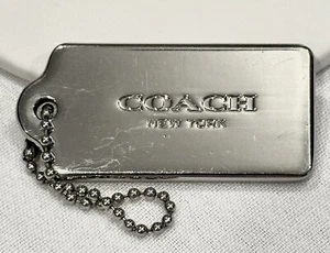 Coach Brushed Silver Tone Metal Hang Tag Bag Charm Key Fob 2.25” - Picture 1 of 2