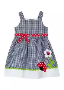 NWT Rare Editions Girls 6X Navy Gingham Bow Ribbon Daisy Ladybug Dress - Picture 1 of 3