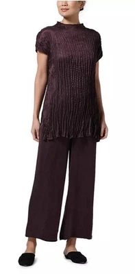 NWT Eileen Fisher Crushed Cupro Funnel Neck Tunic Top Size Medium Cassis Purple - Image 1 of 4